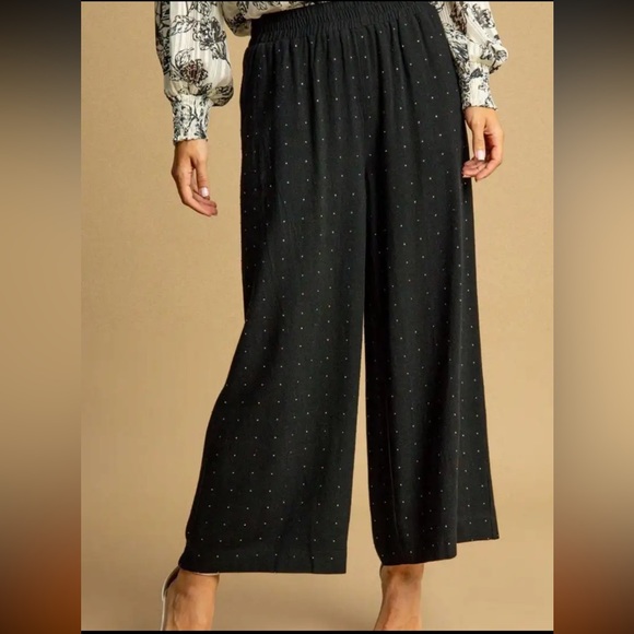 Umgee Pants - Umgee Black Bedazzled Wide-Leg Pants